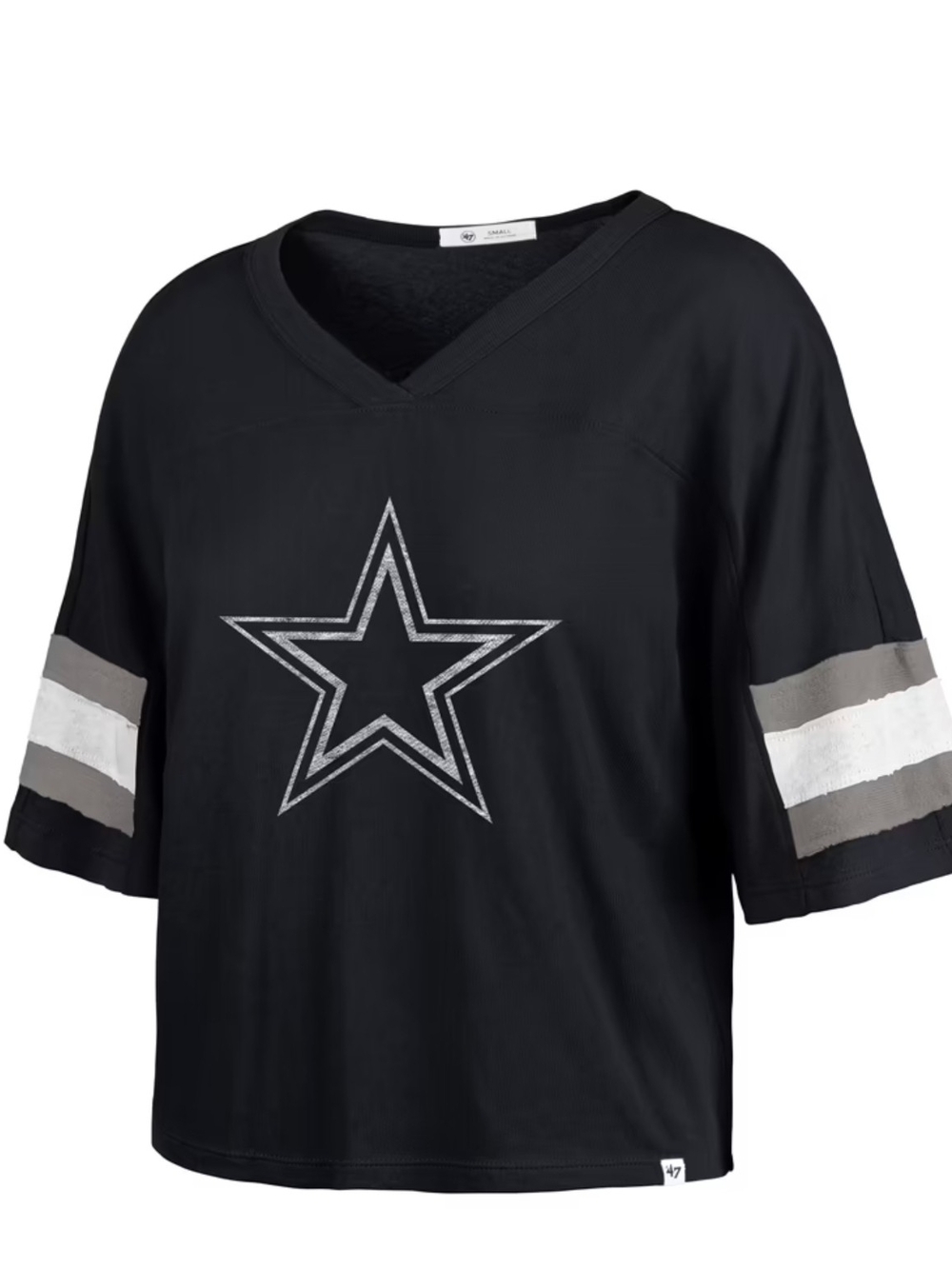 Women's Dallas Cowboys '47 Navy Double Header Scout Cropped V-Neck T-Shirt Sz MD - Picture 4 of 11